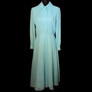 CoCo - 70's Vintage Light Blue Polka Dot L/S Maxi - Size M